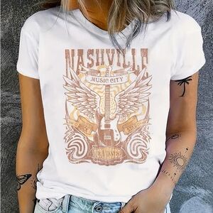 Amazon White Nashville Music City Graphic Tee